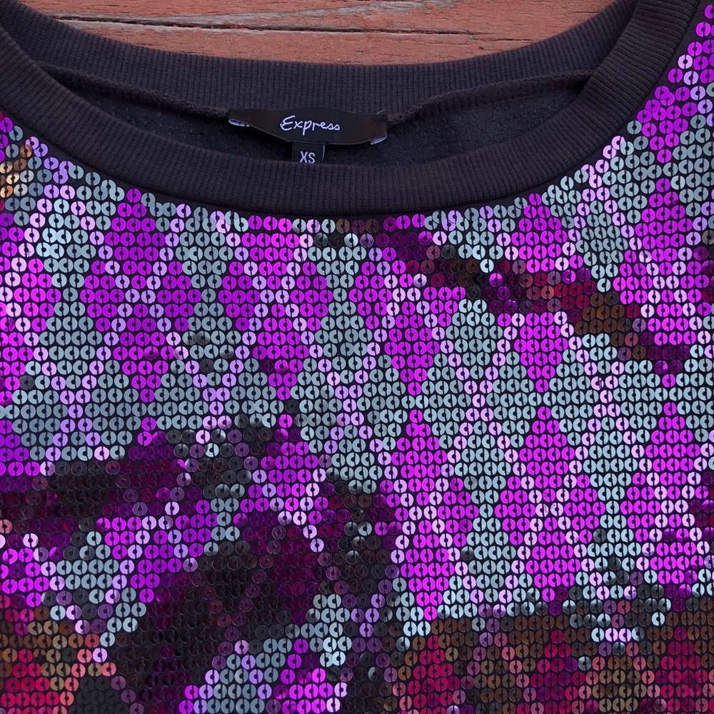 Express Purple Silver Sequin Sweatshirt Top Shirt - Picture 5 of 8
